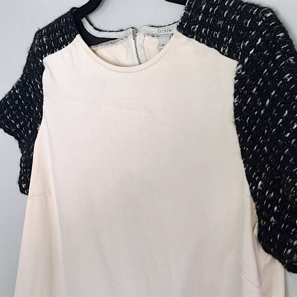 J. Crew Women's Blouse Cream Medium Black Tweed Sleeves Coquette Minimalism - Picture 3 of 7